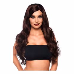 Lång Vågig Brun Deluxe Peruk