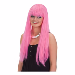 Lång Rosa Peruk med Lugg