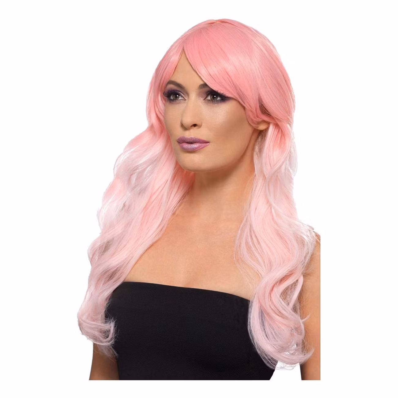 Lång Vågig Ljusrosa Peruk