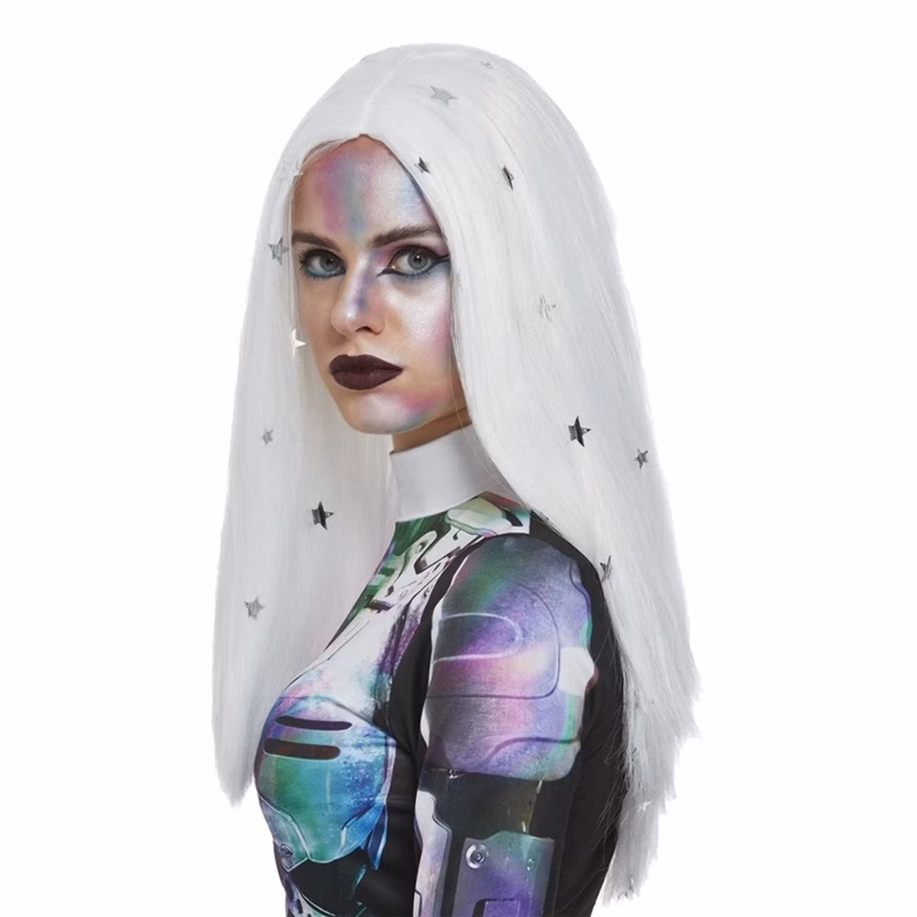 Vit Lång Peruk med Stjärnor