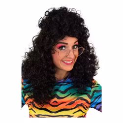 Lång Svart Lockig Peruk