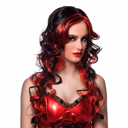 Lång Röd/Svart Peruk