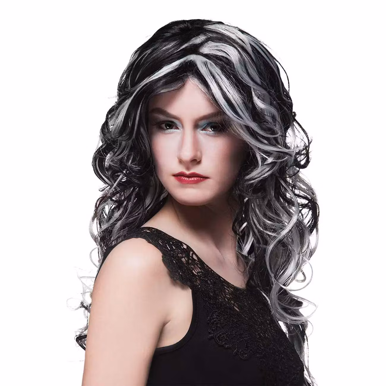 Häxa Svart/Vit Lång Peruk