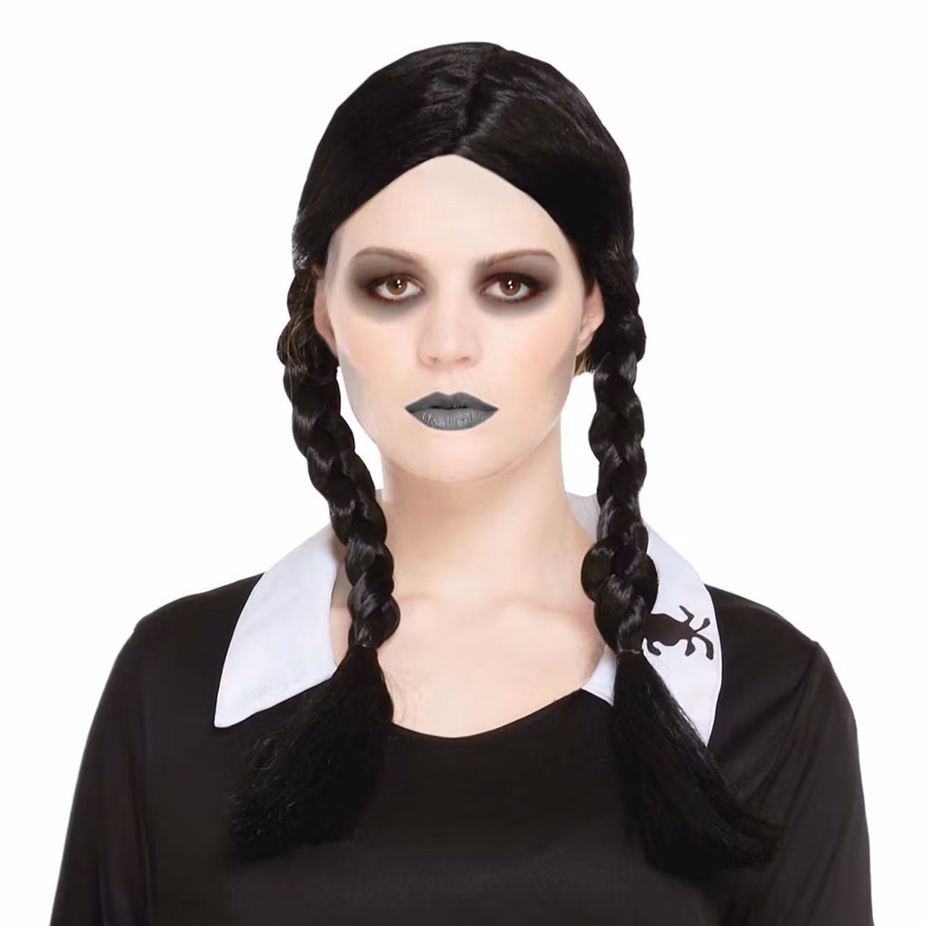 Spöktjej Svart Peruk med Flätor