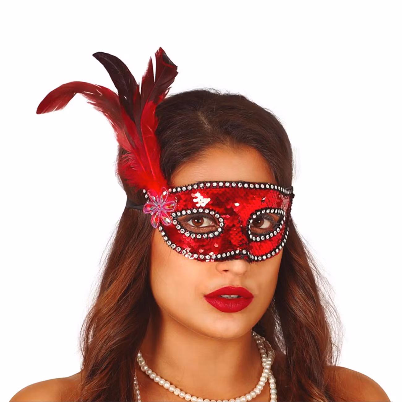 Röd Ögonmask med Fjädrar