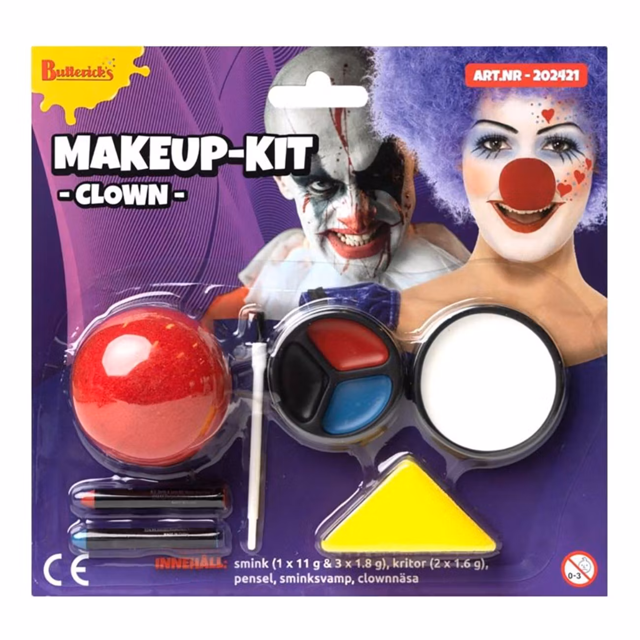 Sminkset Clown Röd/Vit