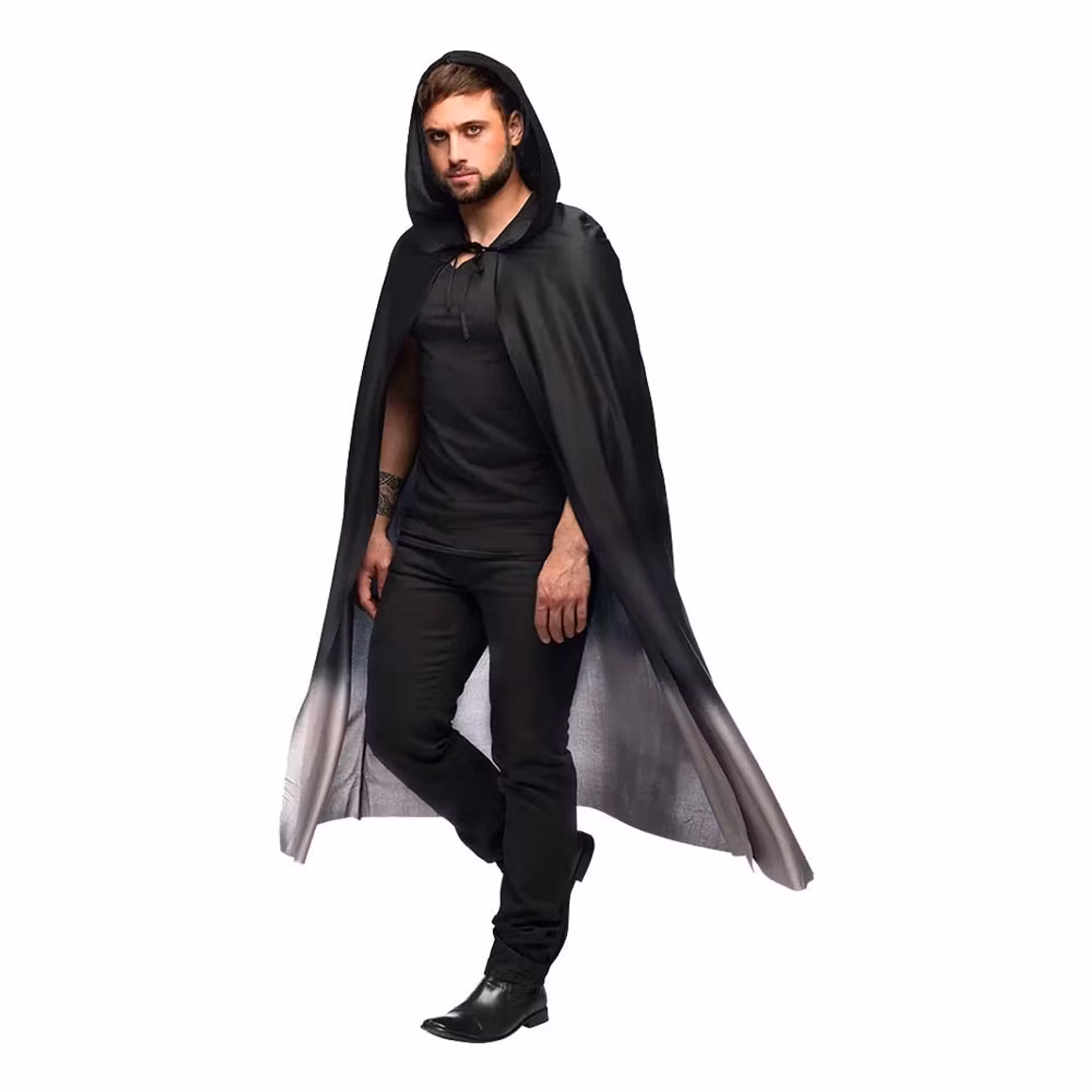 Cape med Huva Svart/Grå