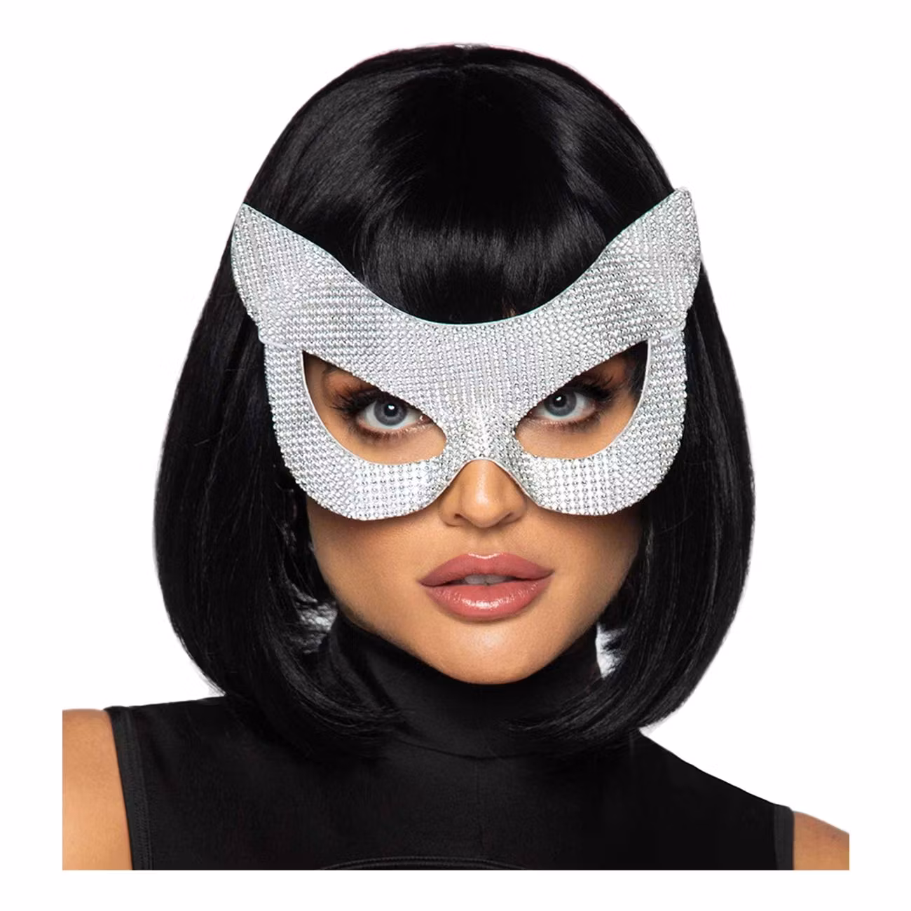 Ögonmask Katt med Strass Silver Deluxe