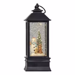 Svart LED Lykta med Snögubbe