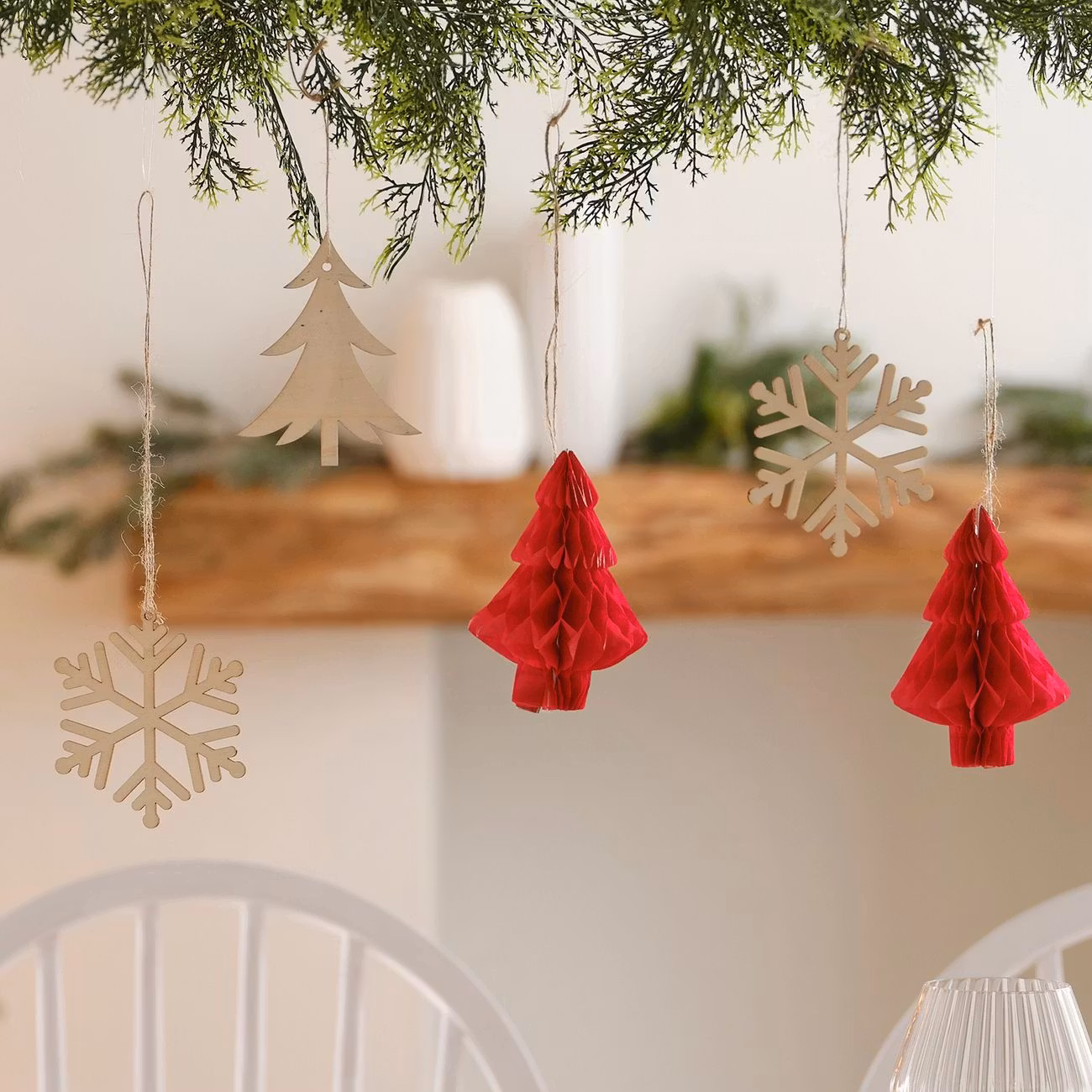 Hängande Juldekoration Gran & Snöflinga