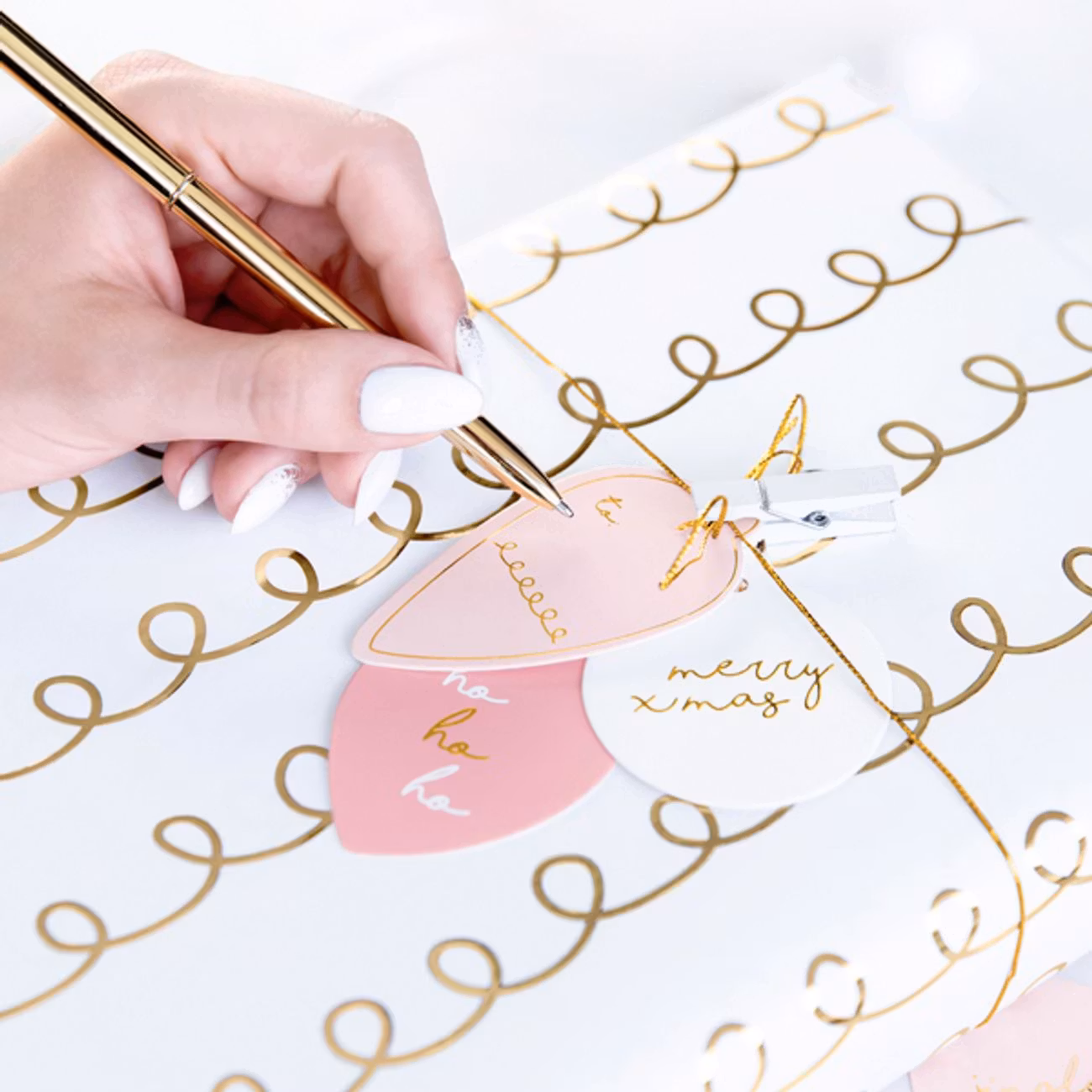 Juletiketter Julgranskulor Rosa/Guld