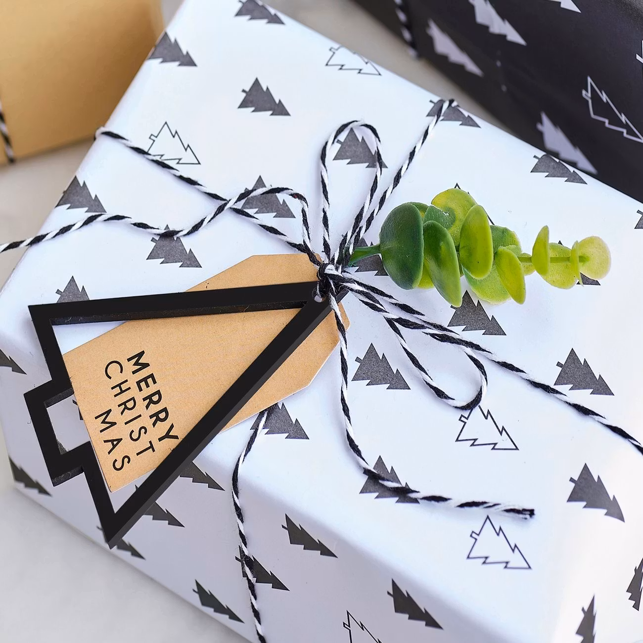 Julklappskit Snören och Etiketter Svart