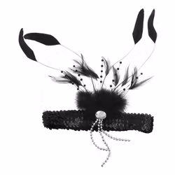 Svart Paljettband med Fjädrar