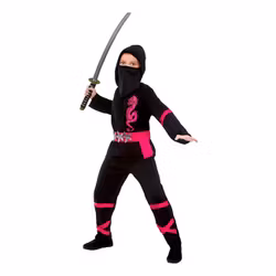 Svart/Rosa Power Ninja Barn Maskeraddräkt