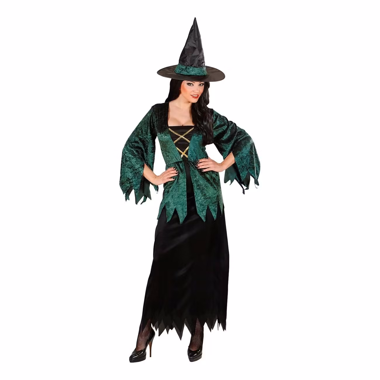 Häxa Svart/Grön Maskeraddräkt