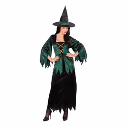 Häxa Svart/Grön Maskeraddräkt