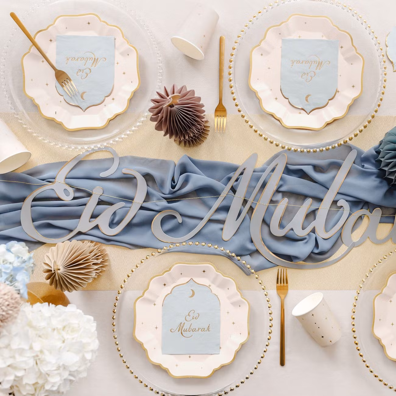 Servetter Eid Mubarak Ljusblå