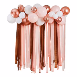Ballongbåge med Streamers Vit/Roséguld Metallic