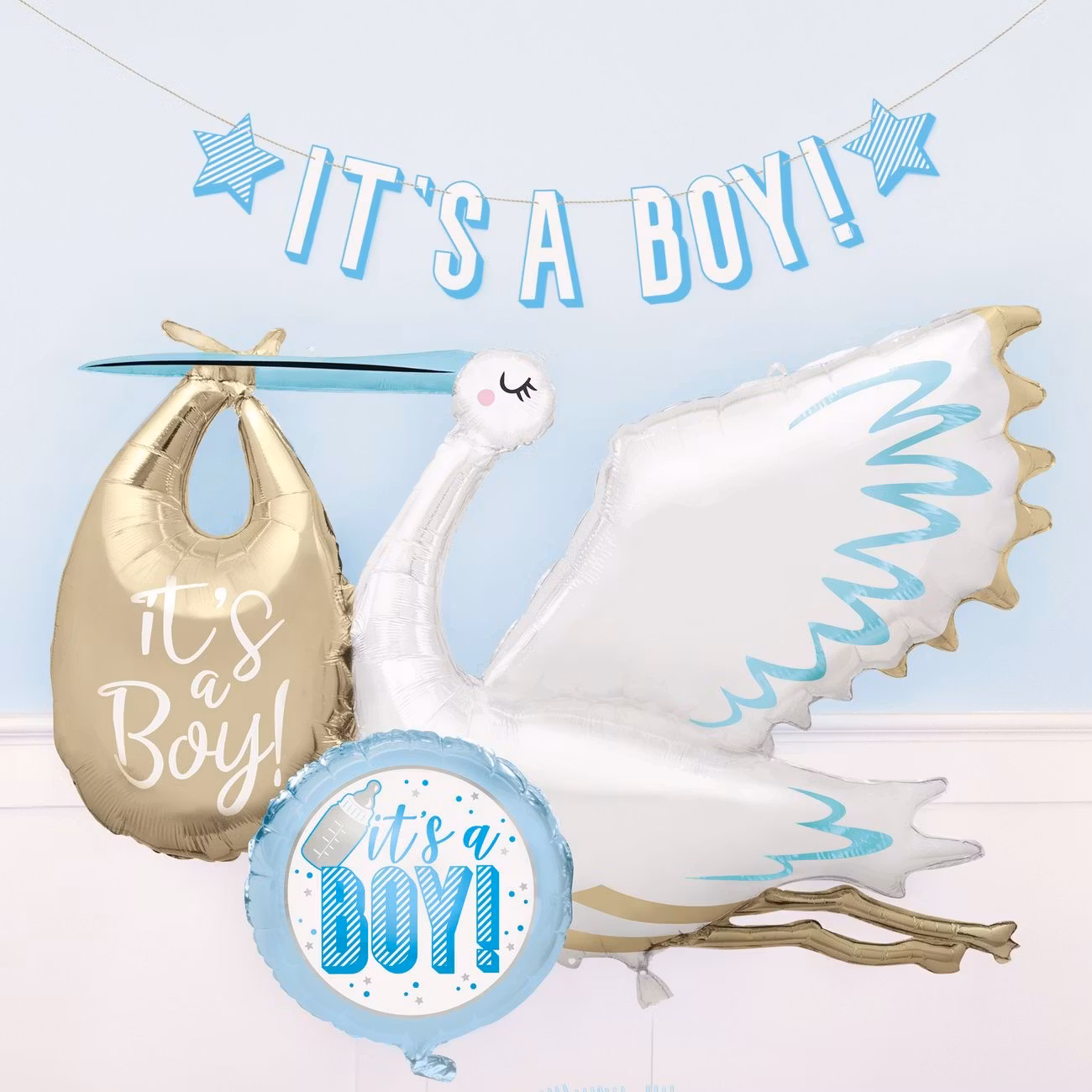 Folieballong Stork Its a Boy Blå