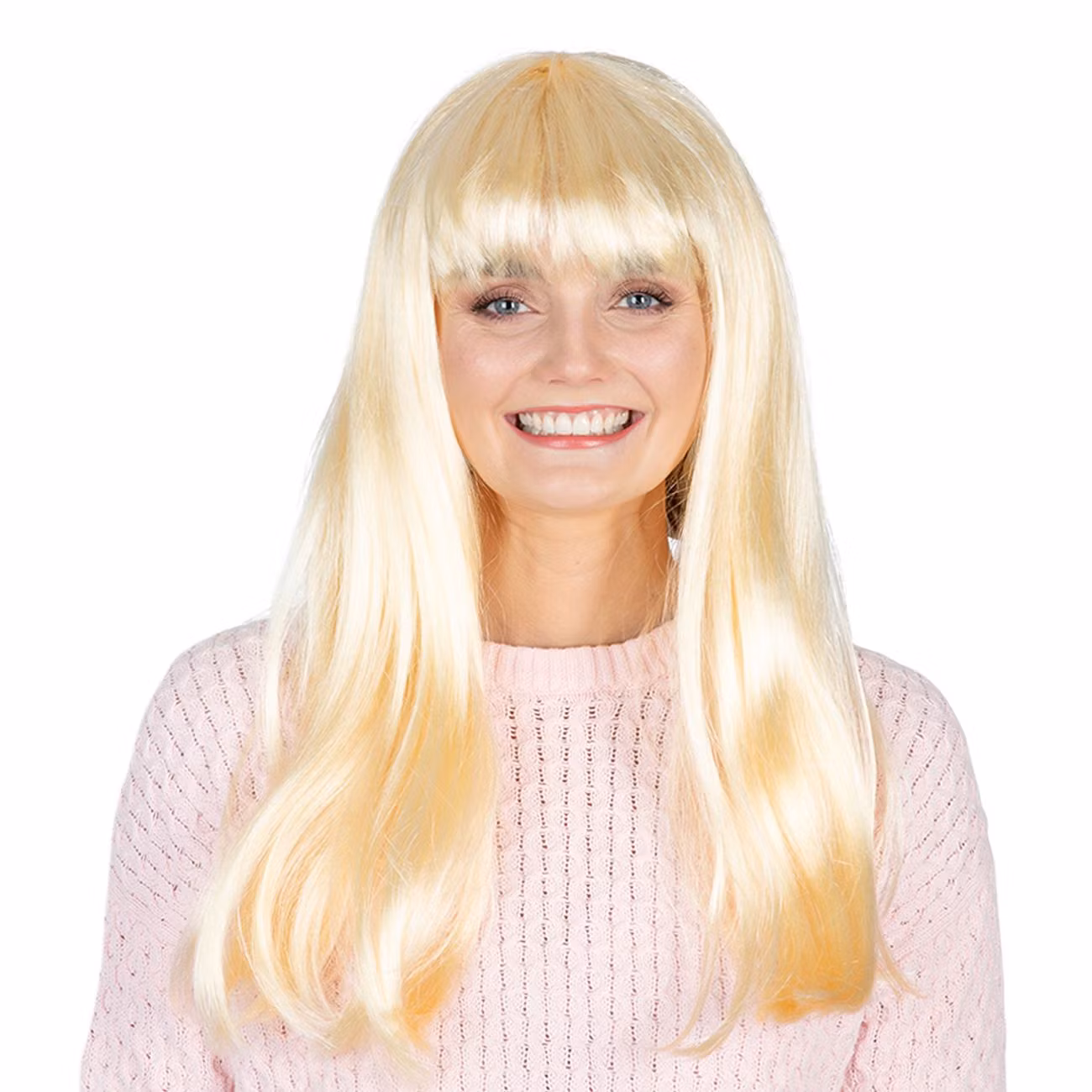 Lång Blond Peruk med Lugg