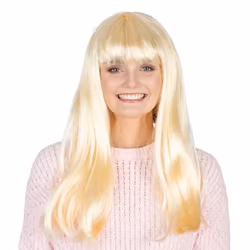 Lång Blond Peruk med Lugg