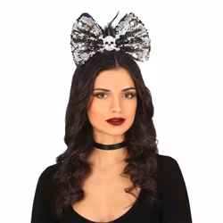 Diadem Paljettrosett med Dödskalle Silver