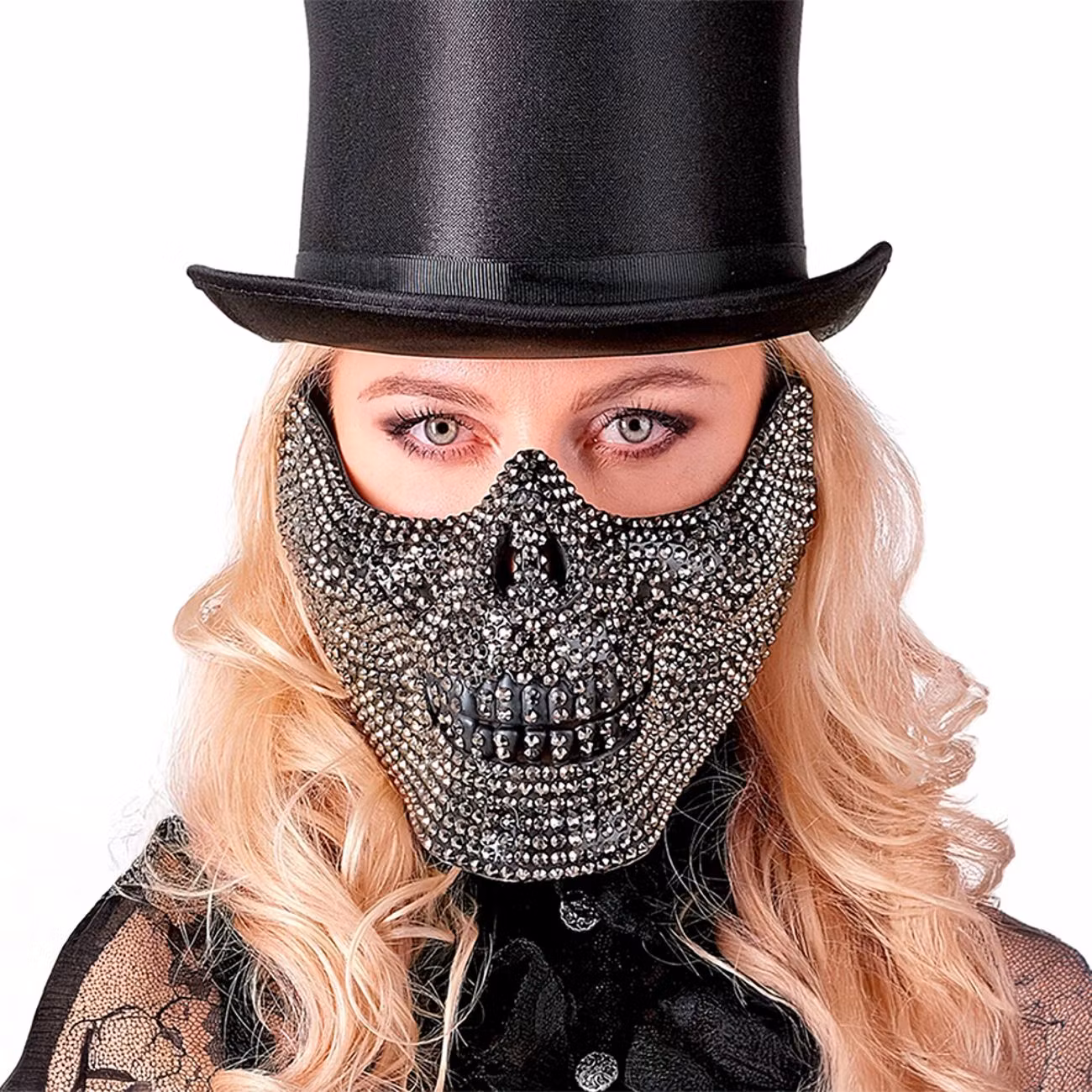 Halvmask Dödskalle med Nitar