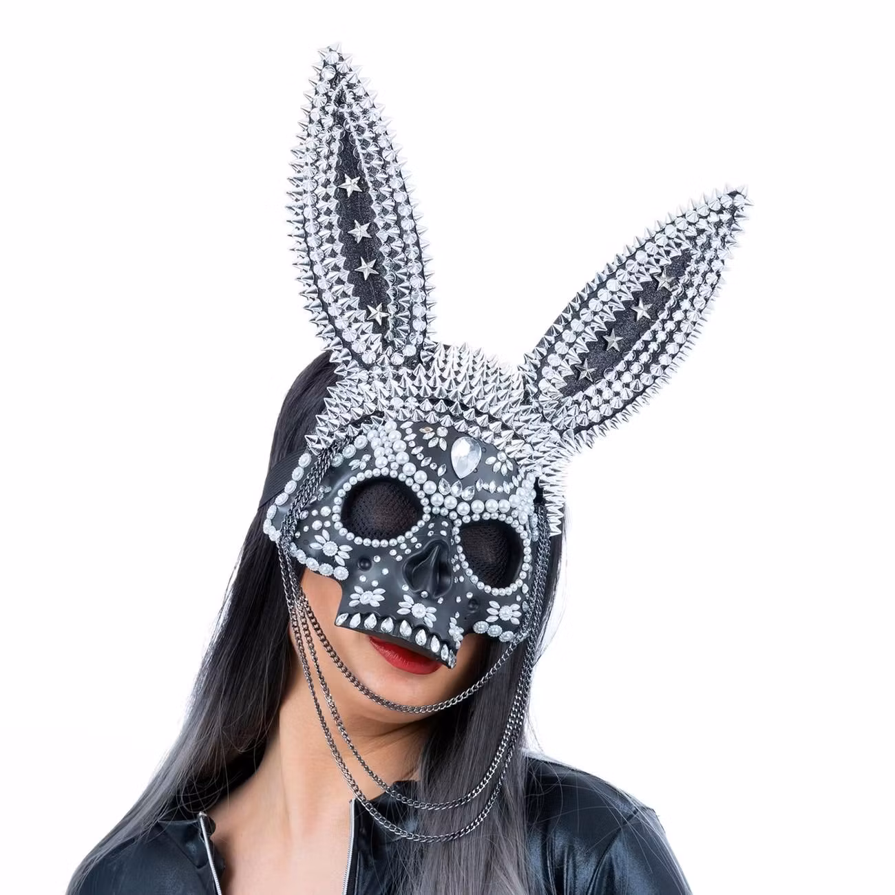 Kaninmask Dödskalle med Nitar och Kedjor