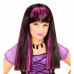 Svart/Lila Lång Barnperuk