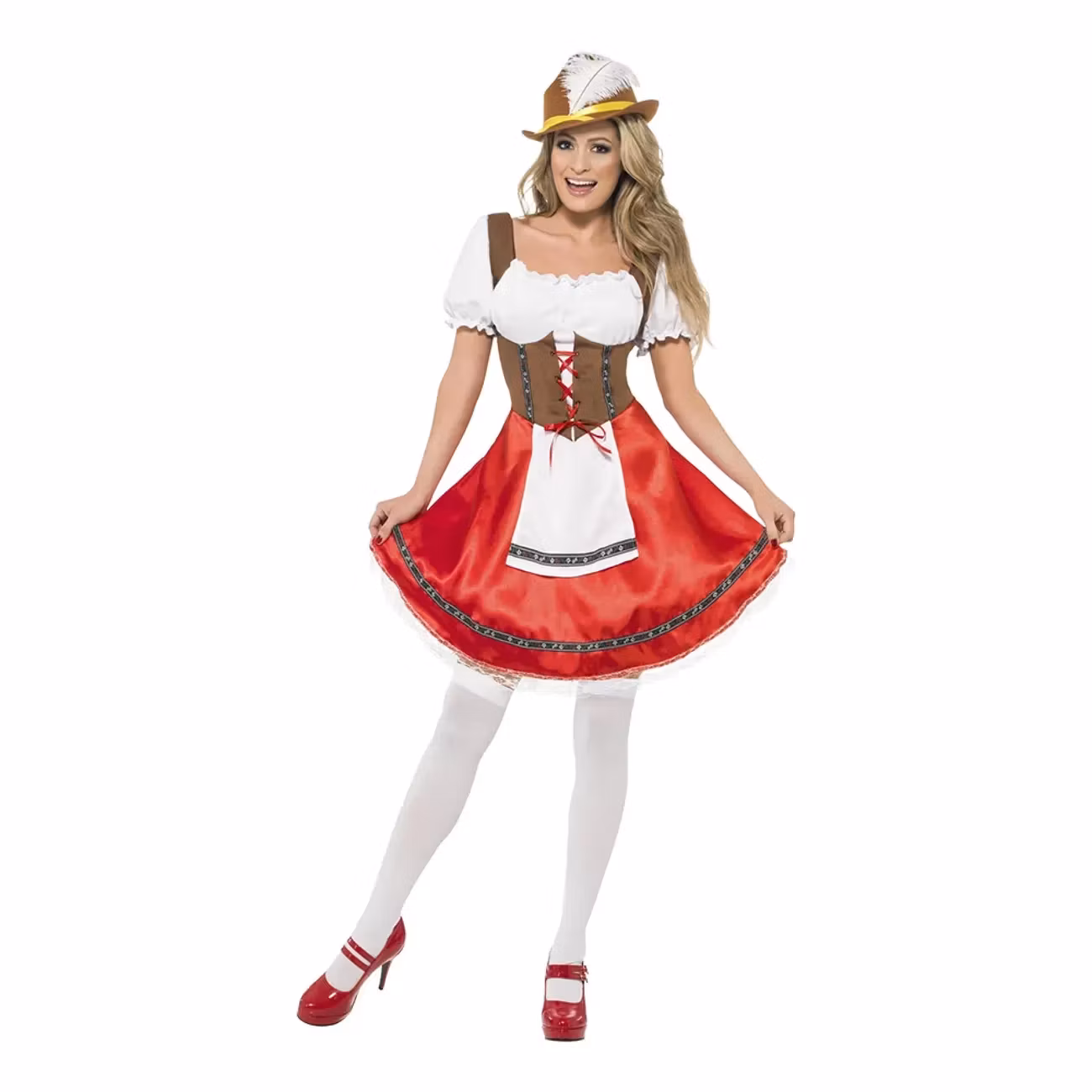 Oktoberfest Klänning Vit/Röd Maskeraddräkt