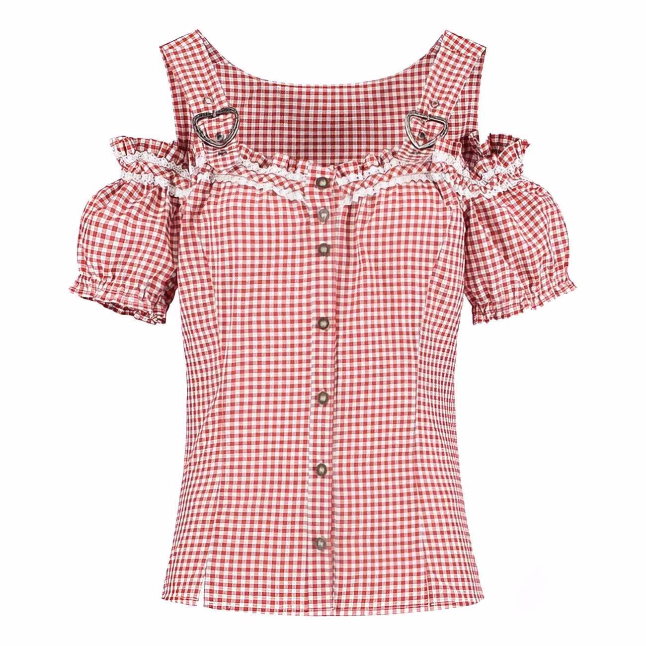 Oktoberfest Blus Vit/Röd Rutig