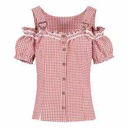Oktoberfest Blus Vit/Röd Rutig