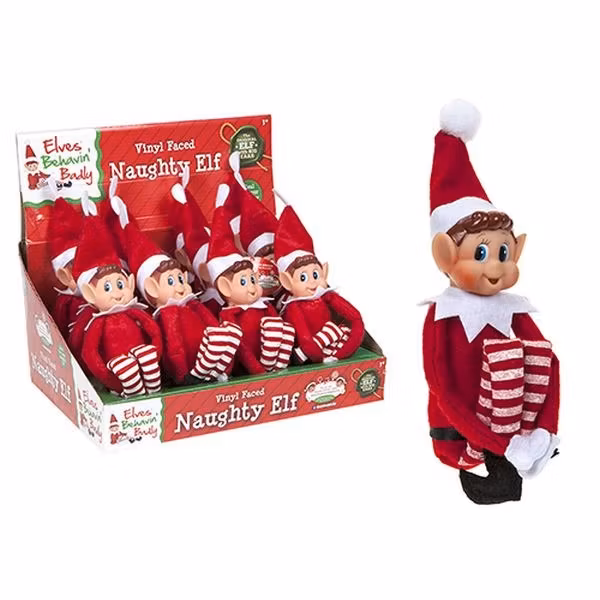 Naughty Elf med kardborre i händerna – outletvariant från Elves Behavin' Badly med varierande ansiktsuttryck