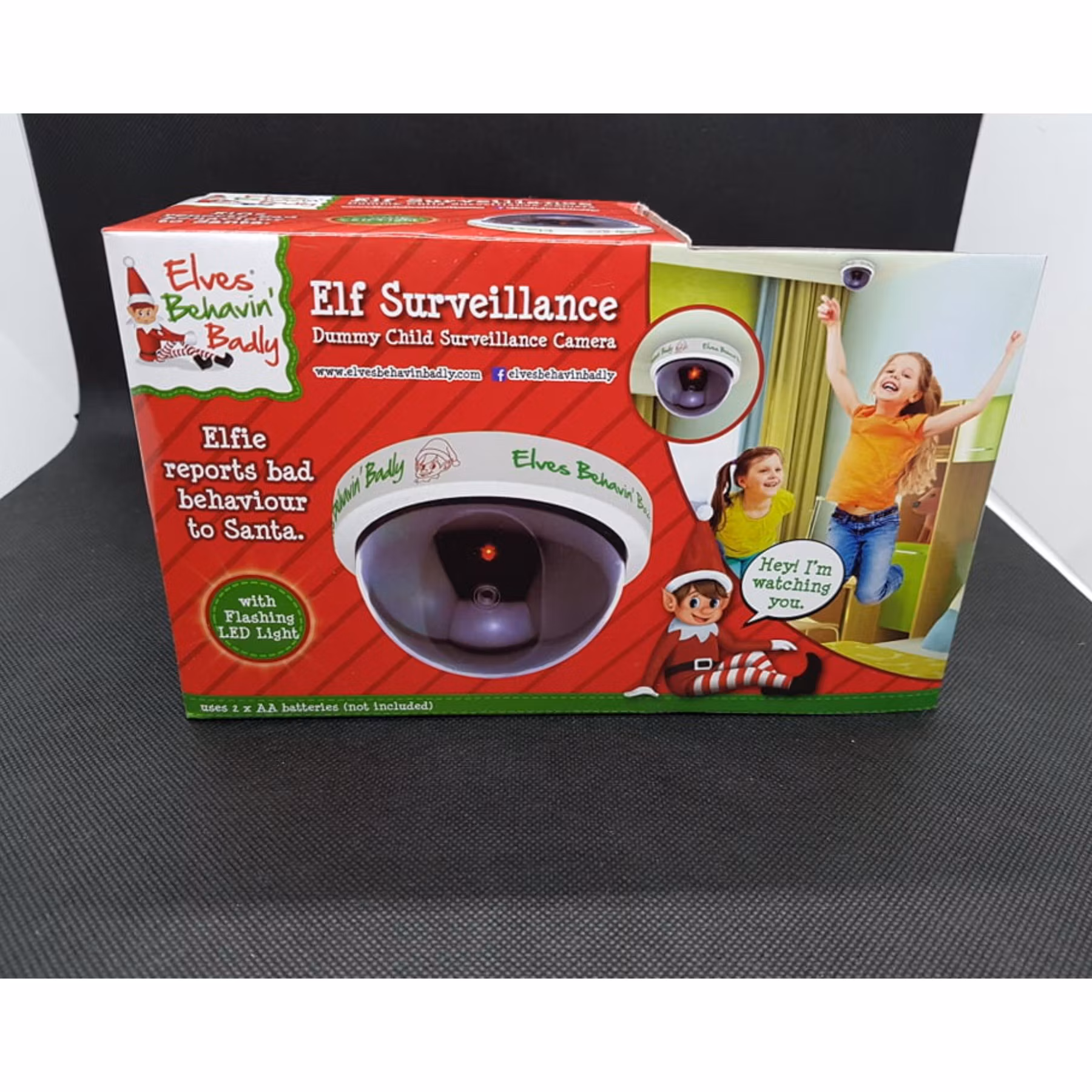 Förpackning av Elf Surveillance dummy-kamera – REA-version med blinkande LED-funktion