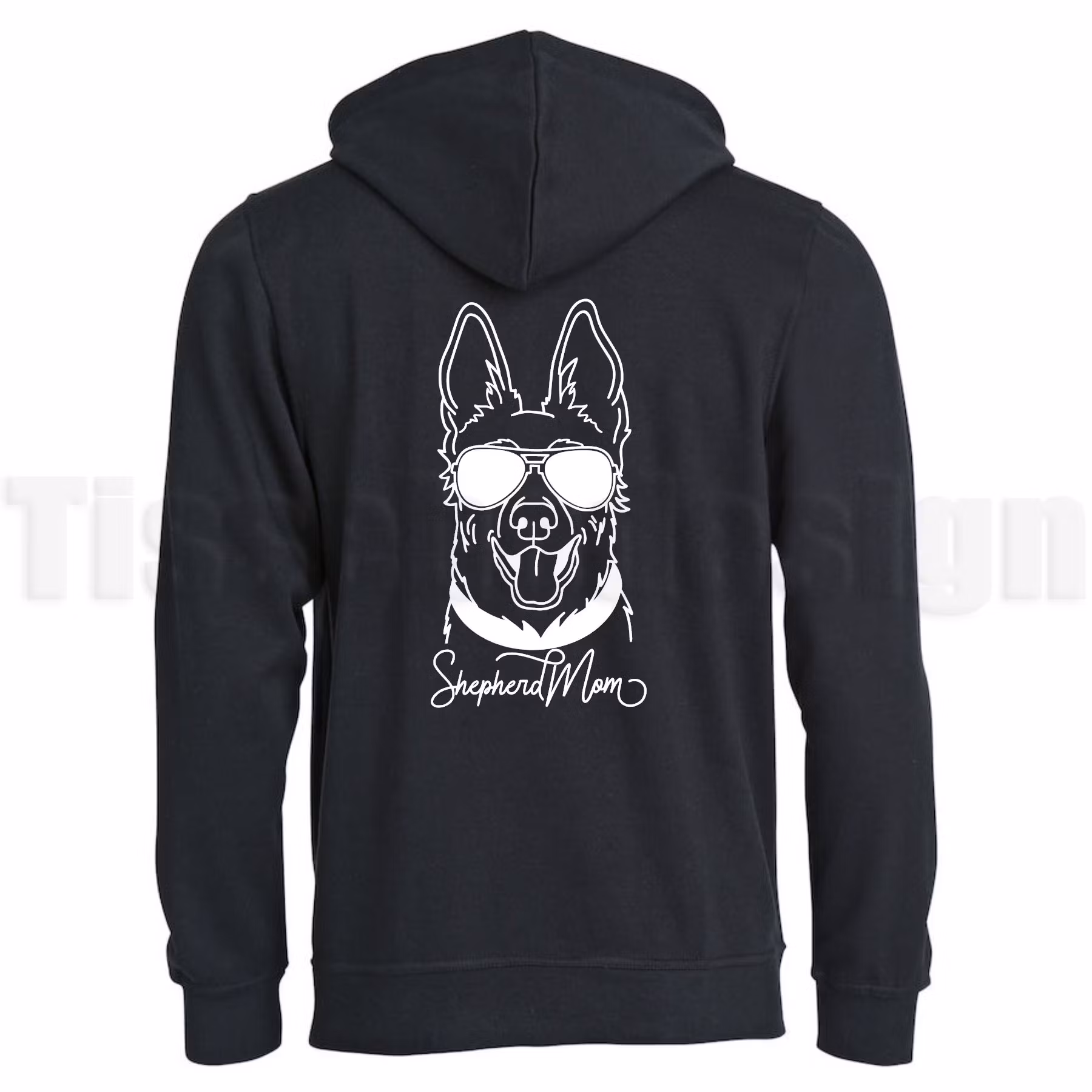 En svart hoodie Basic Oversize med trycket Shepherd mom, finns i storlekarna XS-5XL