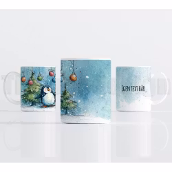 Julmugg – pingvin med julgran, julkulor och egen text