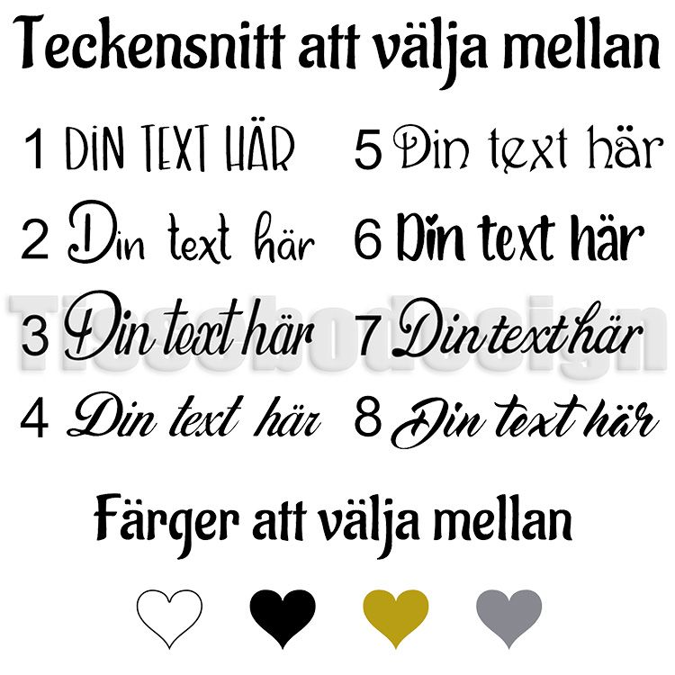 Översikt av tillgängliga fonter och färger, såsom vit, guld, silver och svart, för namntryck på personliga julkulorna.