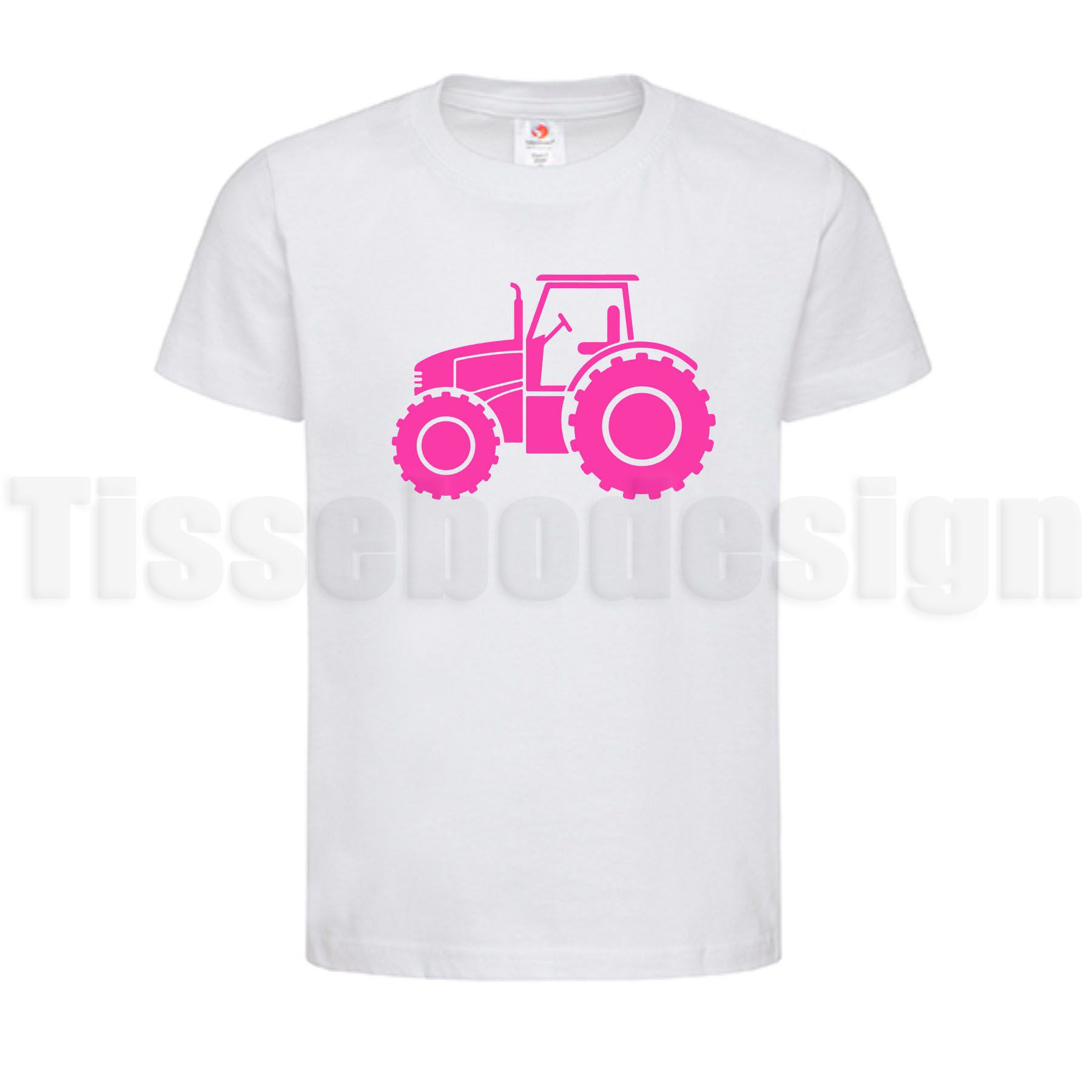 En vit T-shirt med en traktor