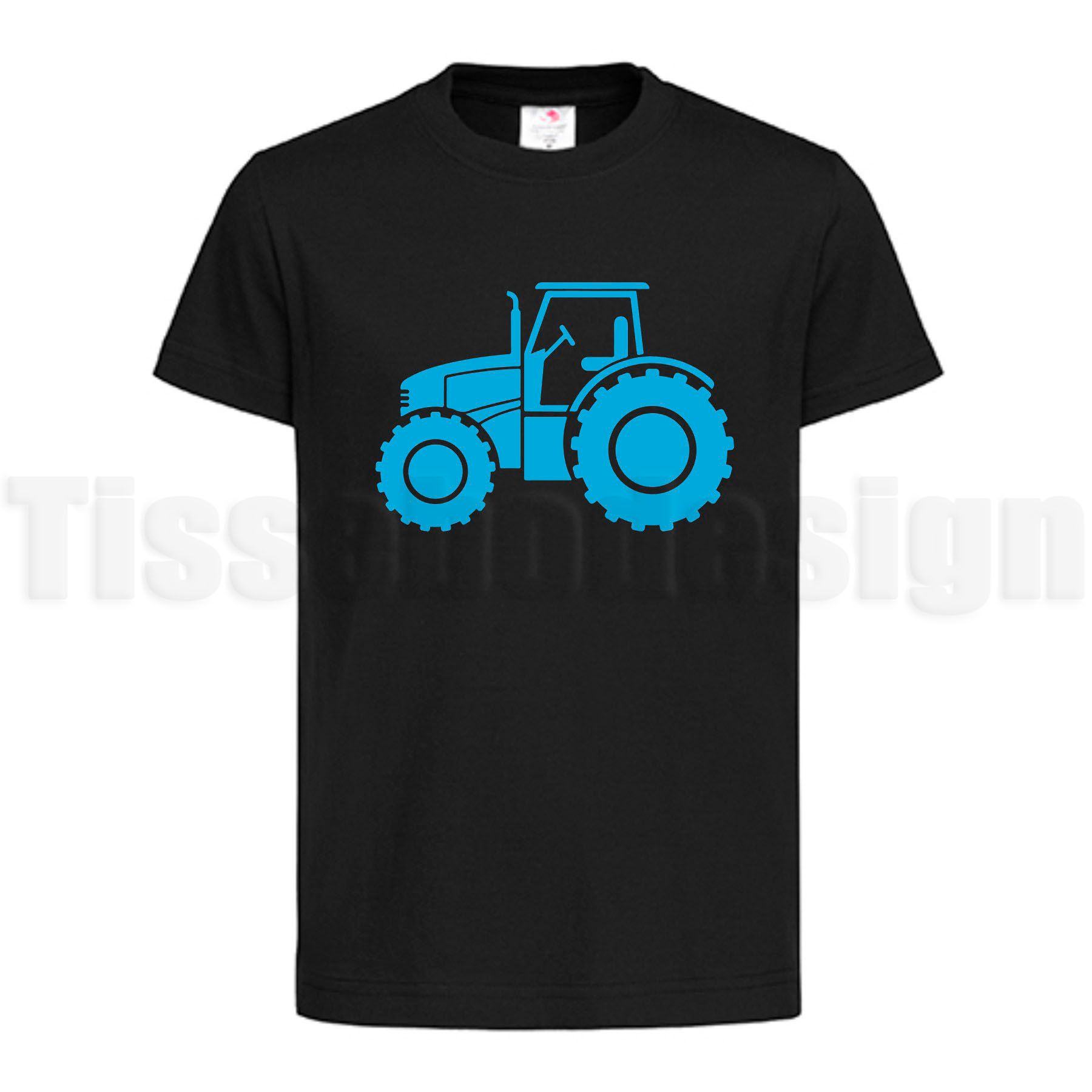 En svart T-shirt med en traktor