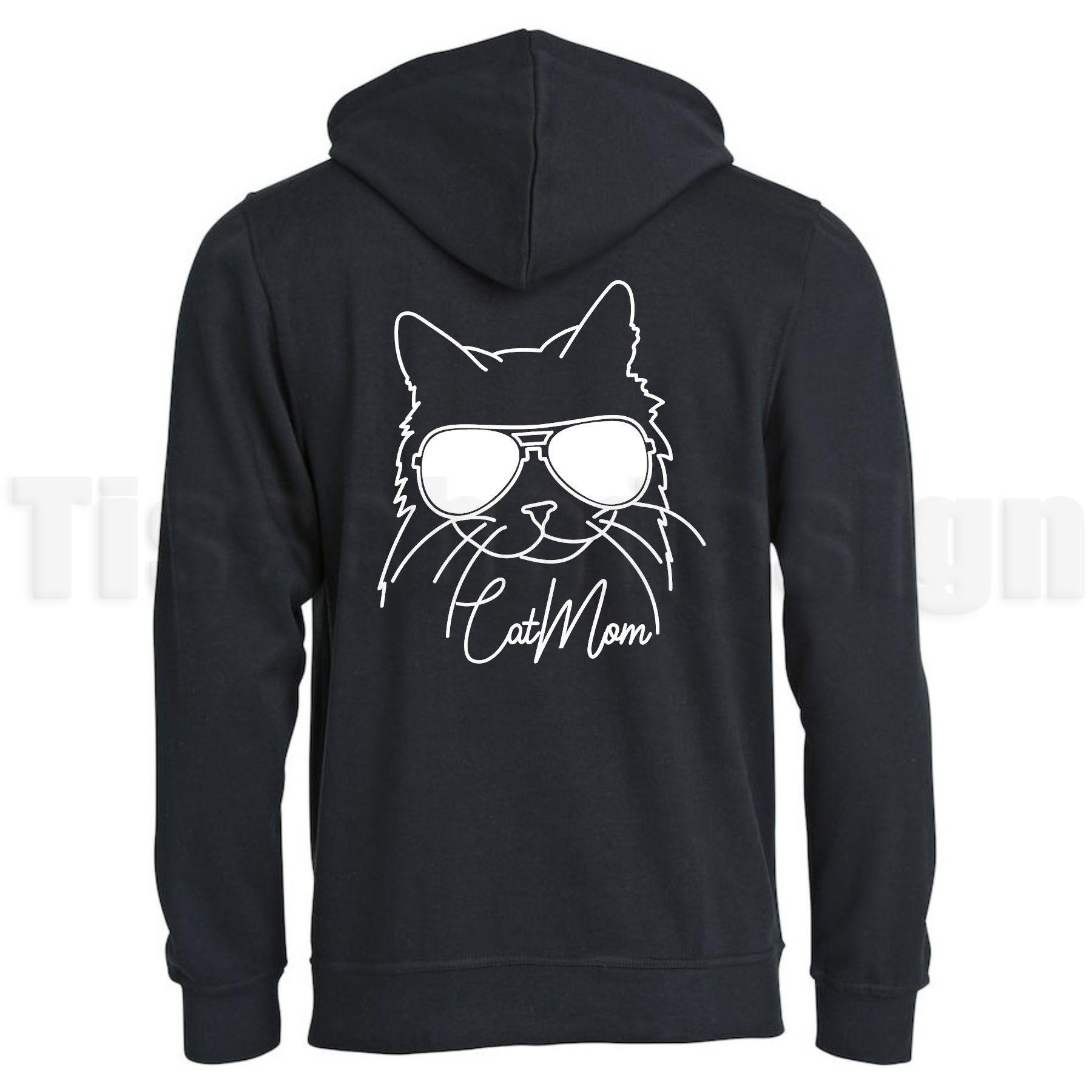 En svart hoodie Basic Oversize med trycket Cat mom, finns i storlekarna XS-5XL