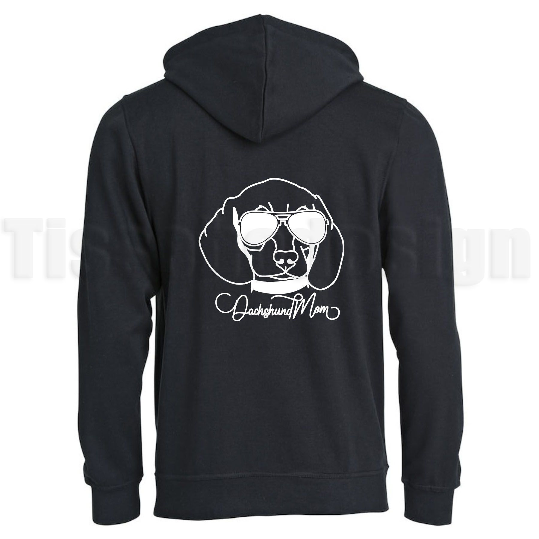 En svart hoodie Basic Oversize med trycket Dachshund mom, finns i storlekarna XS-5XL