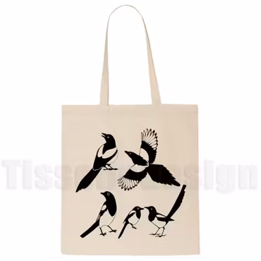 Tygväska Med Tryck Skator