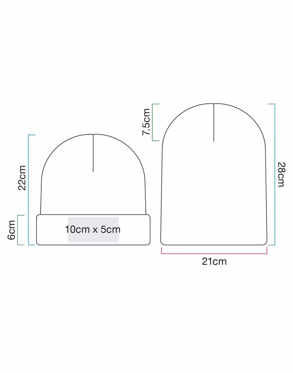 Storleksguide för mössa med måttangivelser i centimeter