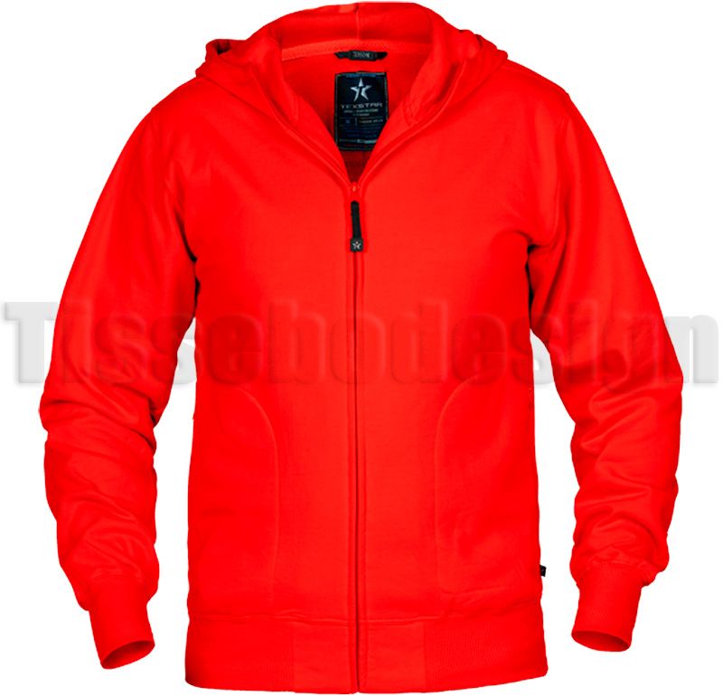 En Röd Hooded Cardigan, en kvalitets tröja från Texstar
