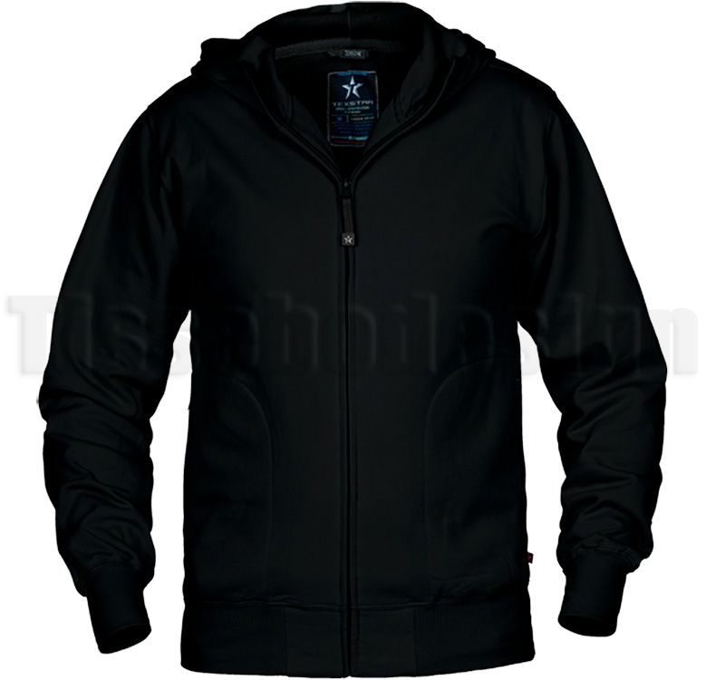 En Svart Hooded Cardigan, en kvalitets tröja från Texstar, så här ser tröjan ut framifrån