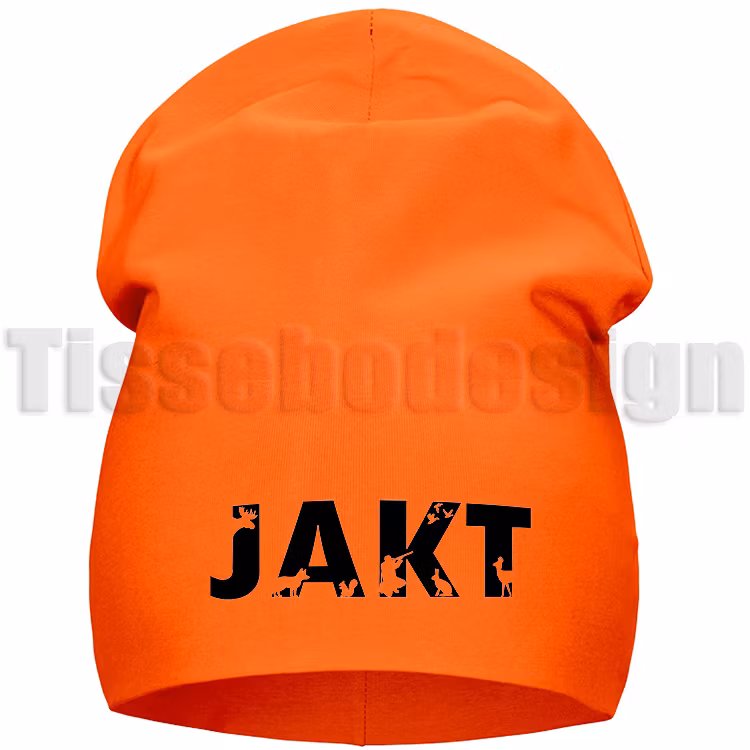 Orange Unisex mössa i två-lagers slätt trikåmaterial med trycket JAKT framtill.