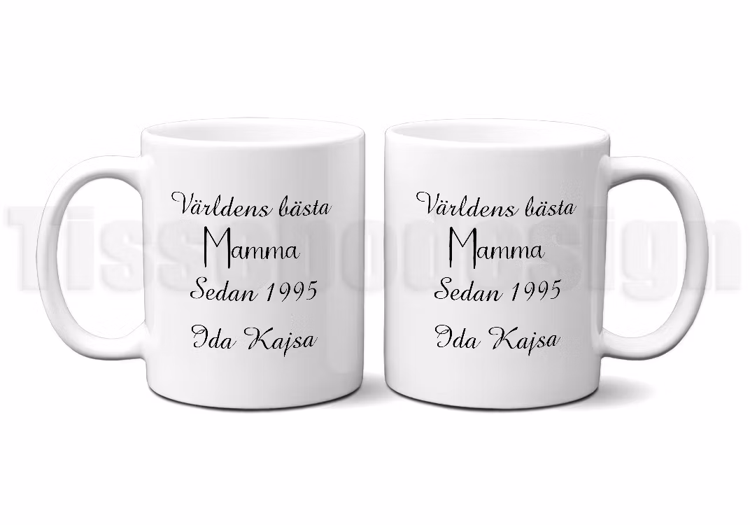 Vit mugg med svart text i kursiv och stilren stil – budskapet Världens bästa mamma sedan - 330 ml