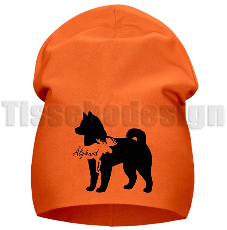 Orange mössa Med Tryck - Älghund Unisex Modell, med sex toppsömmar och två-lagers slätt trikåmaterial.