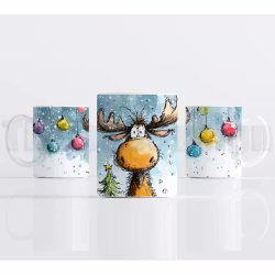 Julmugg – älg med julkulor och liten gran