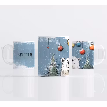 Julmugg – isbjörn med julkulor, vintergran och egen text